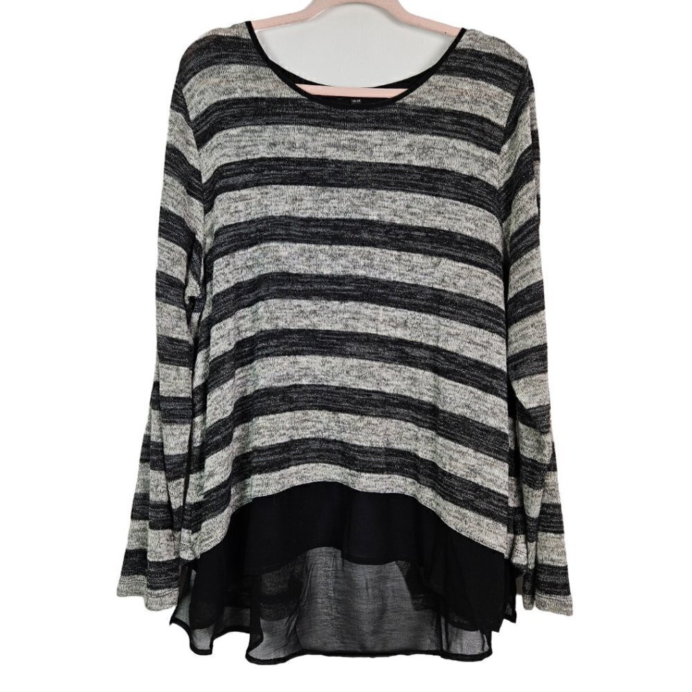 Lane Bryant Metallic Gray/Black Stripe Faux Layered Swing Sweater 18/20